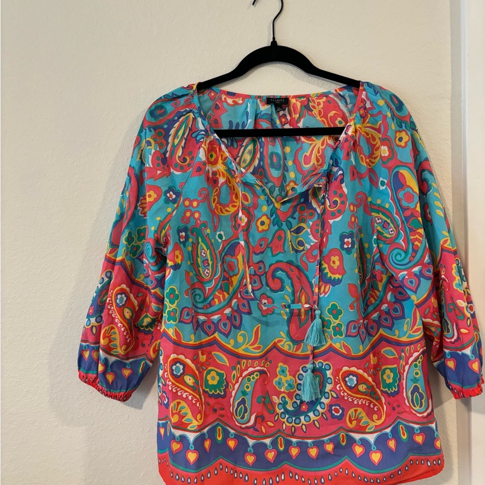Talbots L Petite Colorful Paisley Women's Top